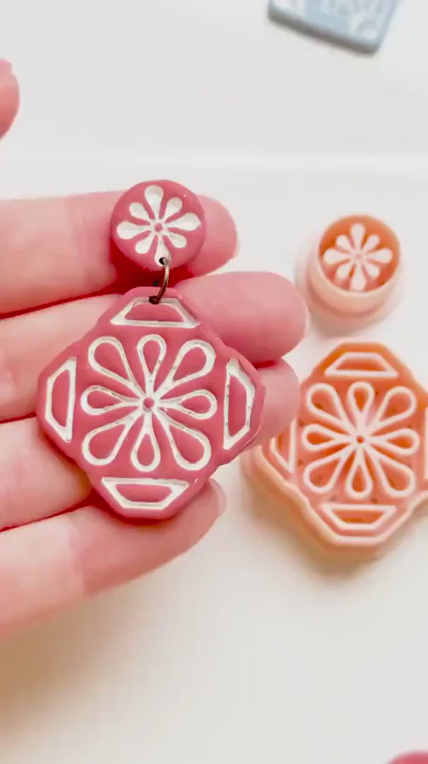Tile Looking Geometric Flower Clay Cutter Set   Polymer Clay Jewelry Making Tools - Majolica Collection