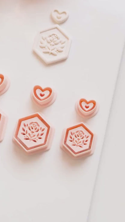 Rosa Hexa Clay Cutter Set: Hexagon Rose Embossed Design with Heart Accent