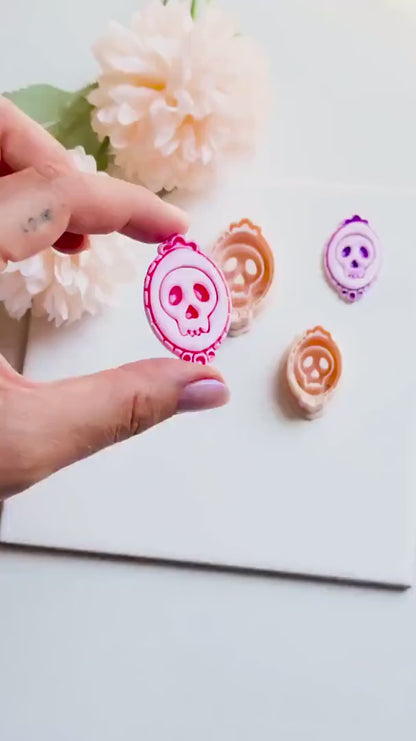 Skull Cameo Clay Cutter  Spooky Oval Frame Design for Earrings, Charms & Halloween Jewelry