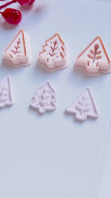 Modern Christmas Tree Clay Cutter Set – Embossed Holiday Polymer Clay Seal Tool