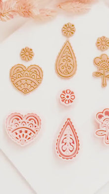 Mehndi Earrings Polymer Clay Cutters  Heart, Paisley and Floral