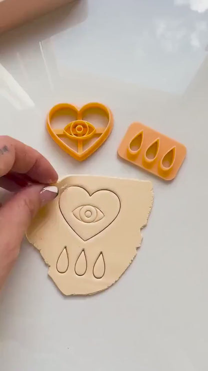 Heart with Tears Clay Cutter Set: 3D Printed Polymer Clay Earring Cutters
