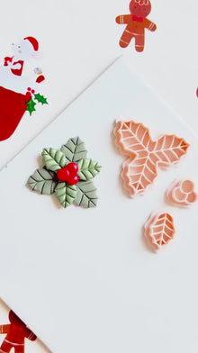 Holly Leaves & Berries Clay Cutter: Christmas Jewelry, Ornaments