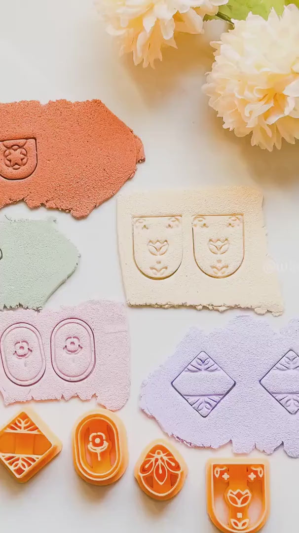 Boho Floral Polymer Clay Cutter Set  Intricate Imprint Earring Cutters