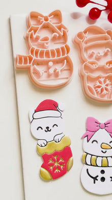 Cat in Stocking & Snowgirl Holiday Ornament Clay Cutter Set: Christmas Designs - Christmas tree decoration