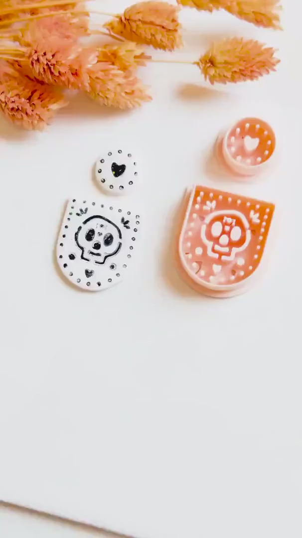 Sugar Skull Cutter Set: Polymer Clay Jewelry Mold, Halloween Heart Topper