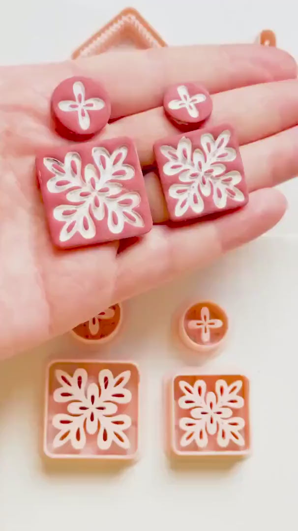 Floral Burst Square and Circle Clay Cutter Set for Polymer Clay Earrings - Majolica Collection