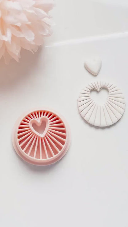 Sunray Heart Clay Cutter: Radiating Circle with Heart Center Cutout