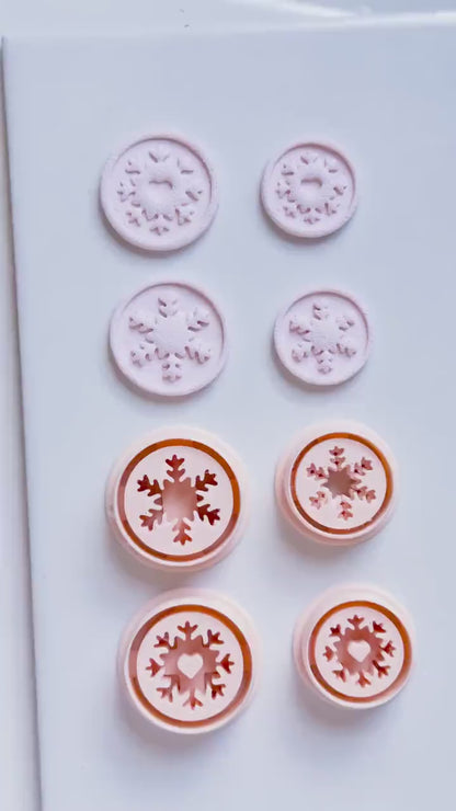 Heart & Star Snowflake Emboss Clay Cutter Set: Round Winter Seal Polymer Clay Tools