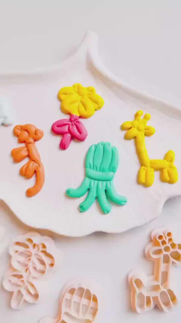 Balloon Animal Clay Cutter Set: Fish, Octopus, Monkey, Flower, Butterfly, Giraffe