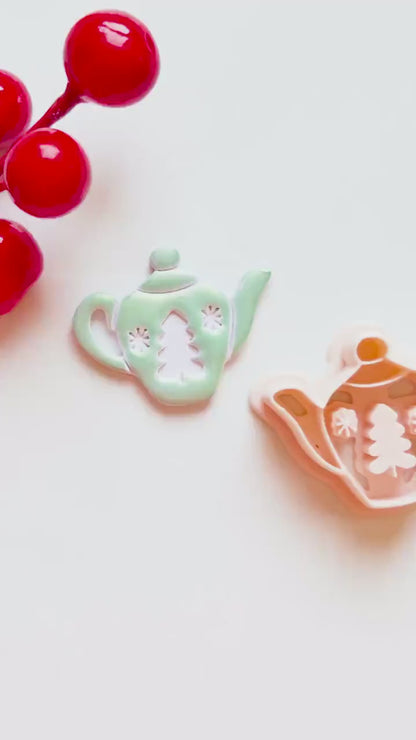 Christmas Teapot Clay Cutter – Holiday Polymer Clay Earring and Ornament Tool