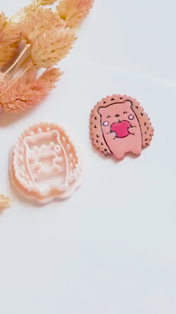 Hedgehog Polymer Clay Cutter: Apple Accent, Kawaii Animal Mold