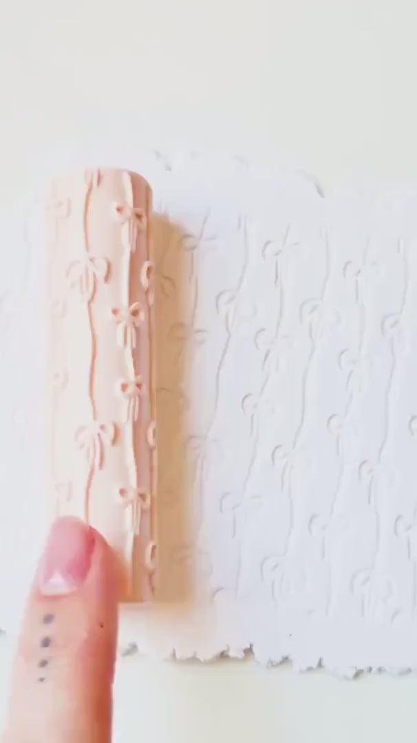 Bows on Ribbon Stripes Texture Roller  Embossing Tool for Polymer Clay Crafts