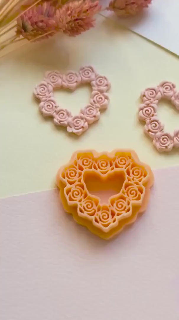 Rose Wreath Heart Polymer Clay Cutter, Floral Valentine Jewelry Tool
