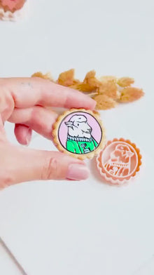 Scallop Frame Lamb with Flower  Cozy Sweater Animal Polymer Clay Cutter  40 mm Mold