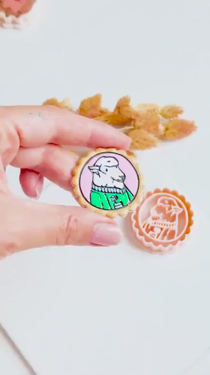 Scallop Frame Lamb with Flower  Cozy Sweater Animal Polymer Clay Cutter  40 mm Mold