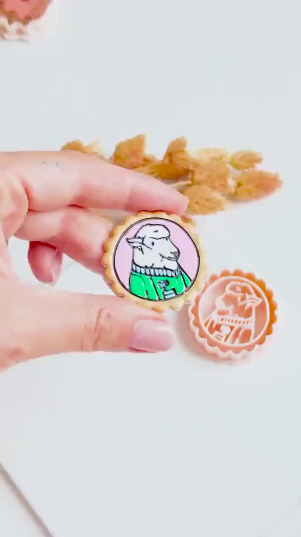 Scallop Frame Lamb with Flower  Cozy Sweater Animal Polymer Clay Cutter  40 mm Mold