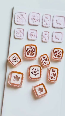 Rose, Heart & Bird Emboss Clay Cutters: Scalloped Rectangle Stamp Polymer Clay Tools