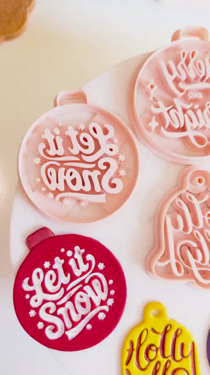 Christmas Ornament & Bell Polymer Clay Cutter Set – Engraved Holiday Phrases