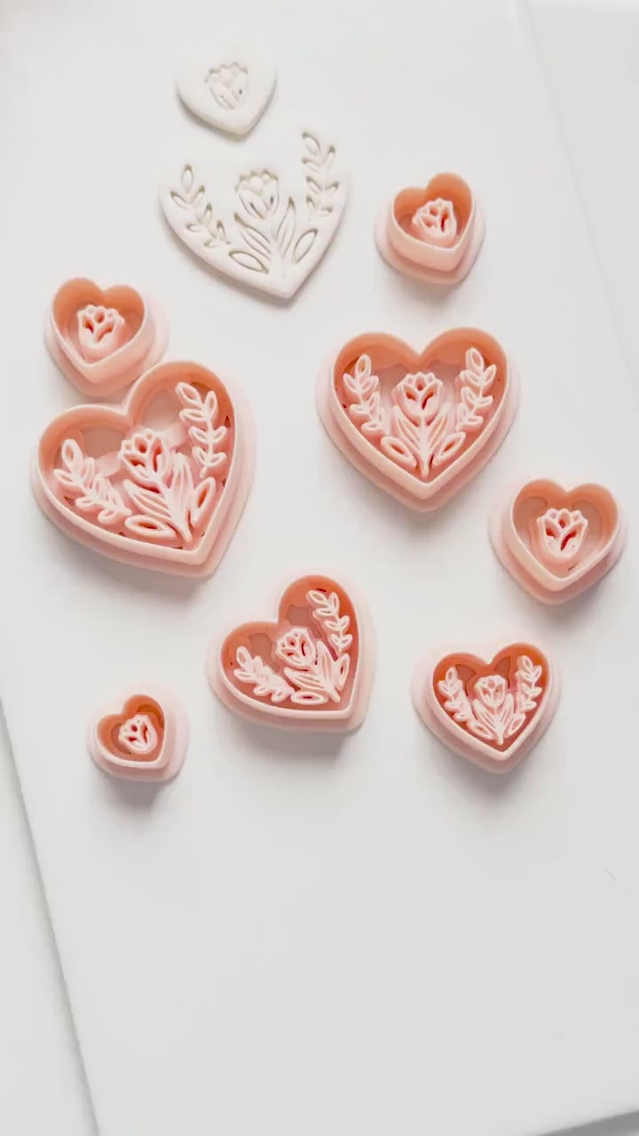 Lorose Heart Clay Cutter: Floral Heart with Botanical Details