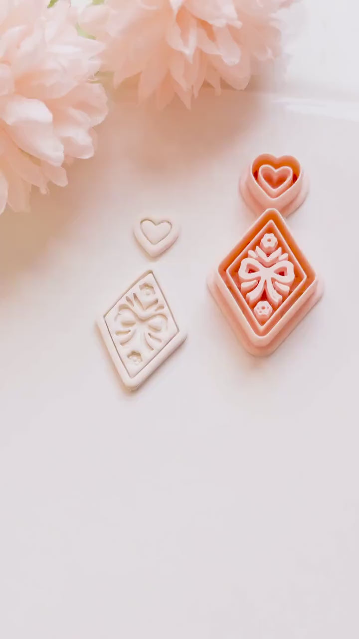 Ribbon Charm Clay Cutter Set: Diamond Bow Design with Heart Accent