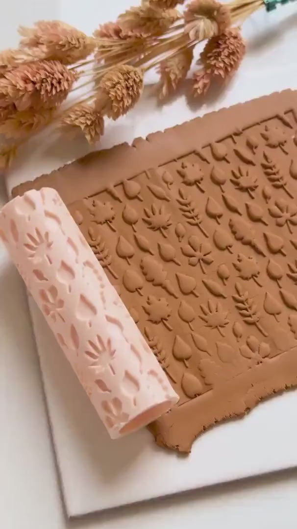 Botanical Texture Roller: Autumn Leaf Print for Polymer Clay Jewelry
