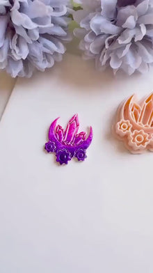 Crystal Moon Polymer Clay Cutter: Crescent Earring Mold with Flowers