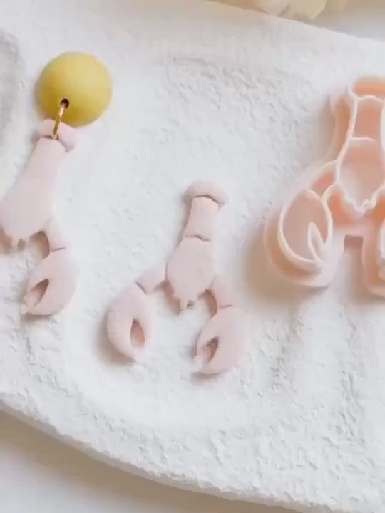 Lobster Clay Cutter with Imprint: Sea-Inspired Polymer Clay Earring Tool