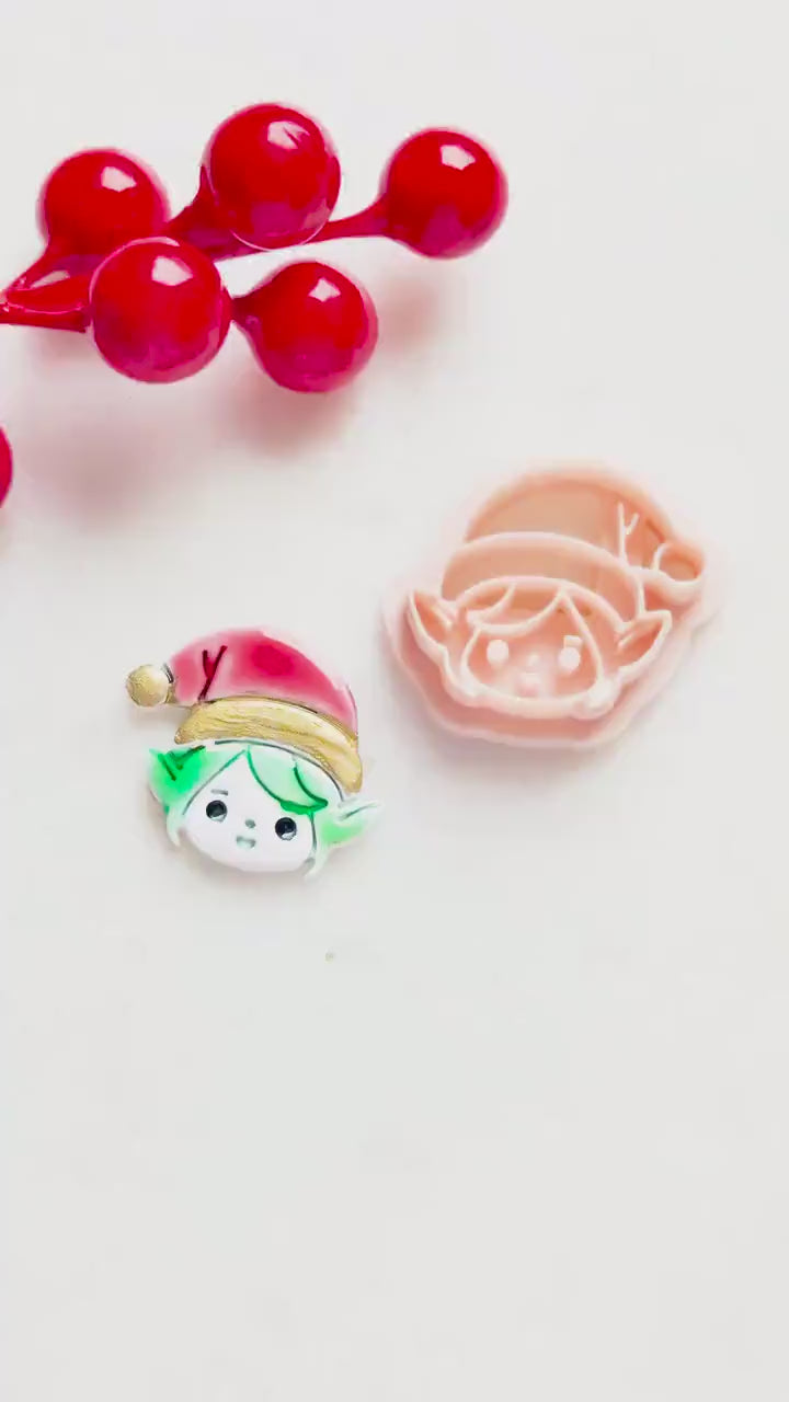 Christmas Elf Polymer Clay Cutter  Holiday Embossed Earring Shape