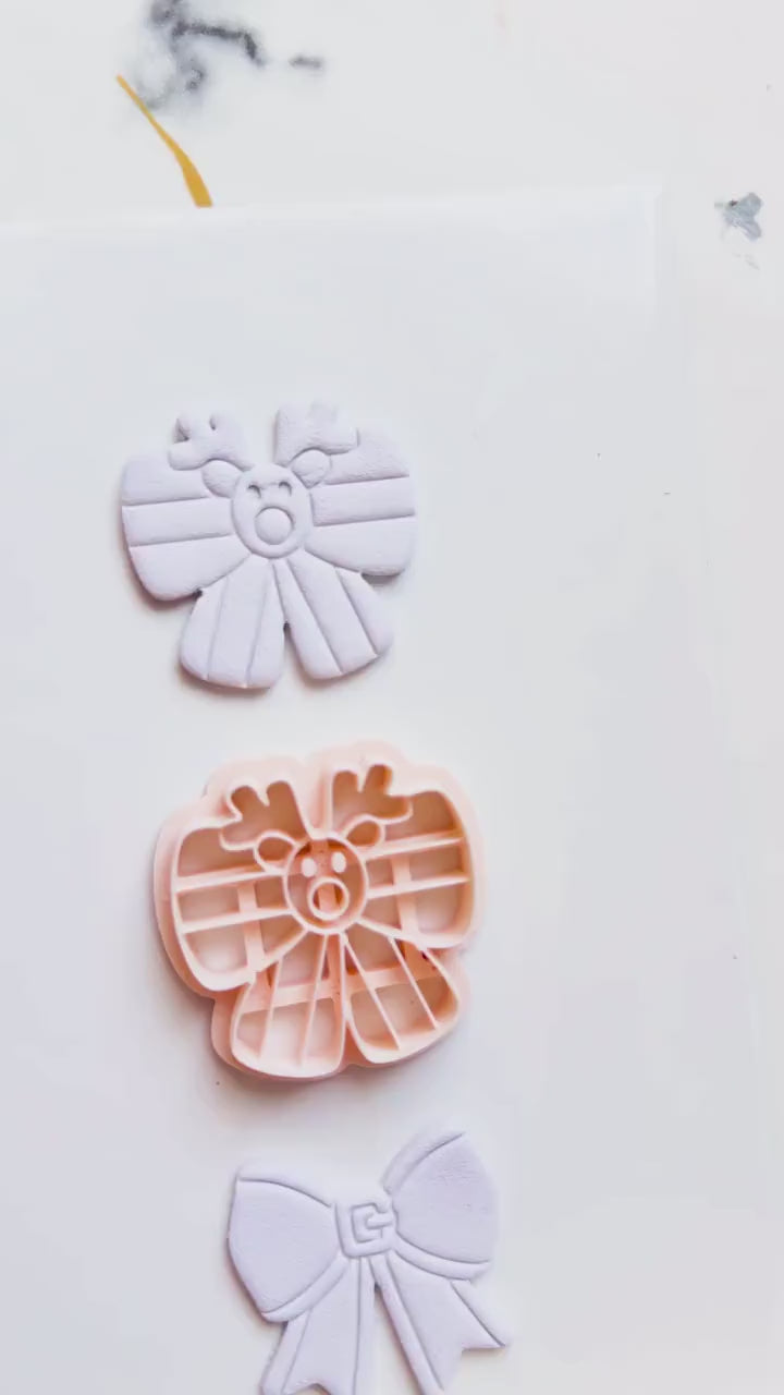 Christmas Bow Clay Cutters: Reindeer & Classic Holiday Polymer Clay Tools