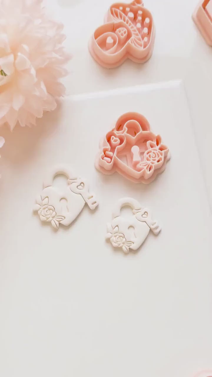 Locked in Bloom Clay Cutter: Heart Padlock with Key & Floral Detail