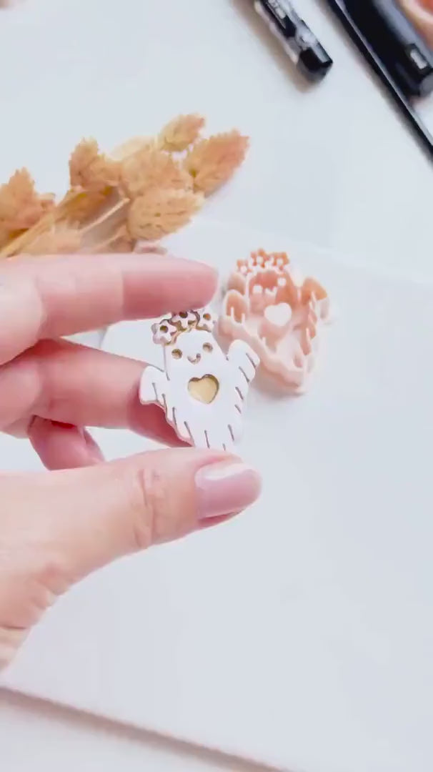 Floral Ghost Cutter: Polymer Clay Mold, Halloween Jewelry (40mm Design 00913