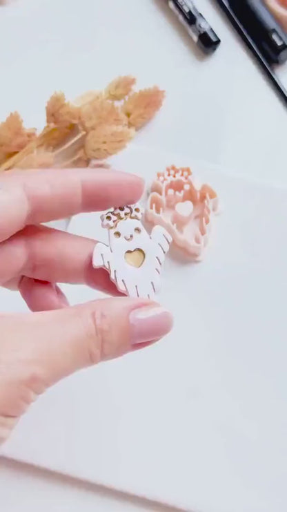 Floral Ghost Cutter: Polymer Clay Mold, Halloween Jewelry (40mm Design 00913