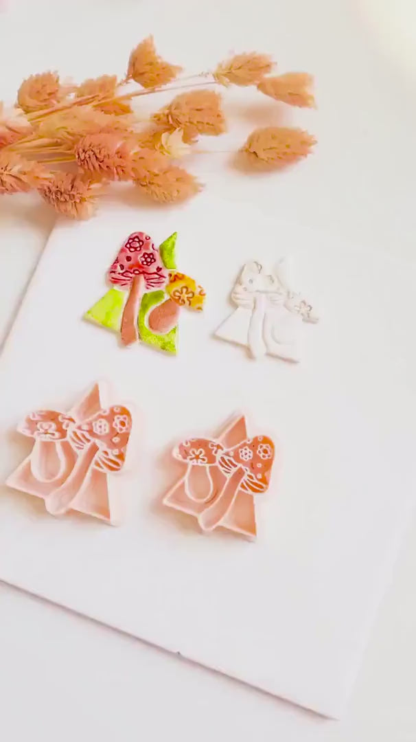 Mushroom Triangle Clay Cutter: Geometric Fungi Mold, Cottagecore Style (38 & 44 mm)