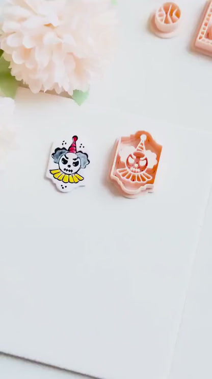 Creepy Clown Skull Cutter: Halloween Polymer Clay Mold for Earrings & Charms