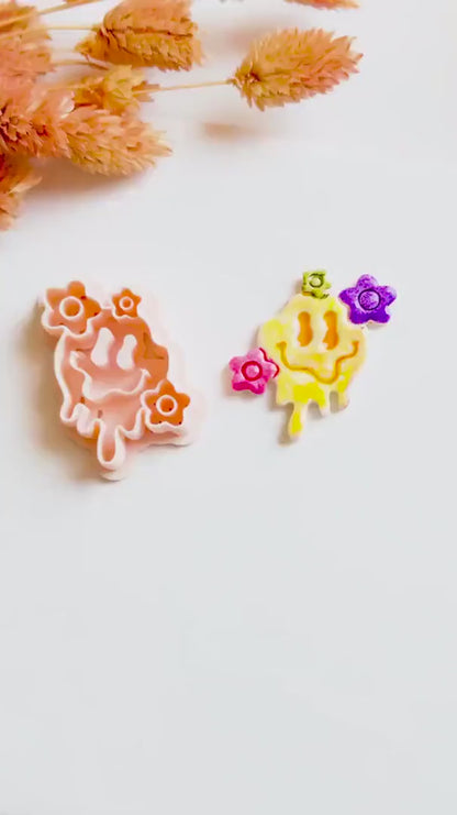 Melting Smiley Face Clay Cutter: Halloween Flowers, Polymer Clay Mold